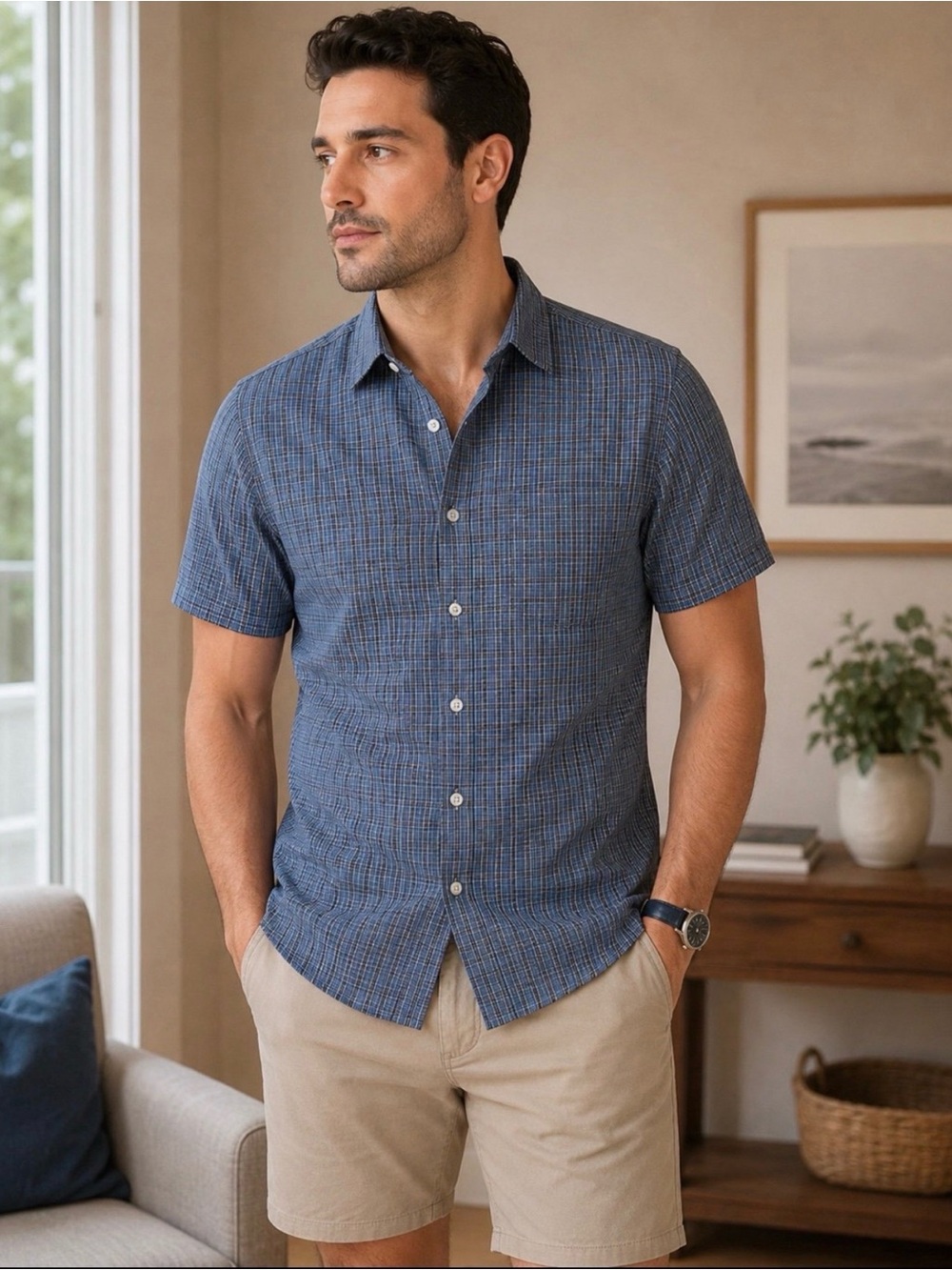 L.L.Bean  seersucker men’s shirt 
slightly fitted size S 100% cotton